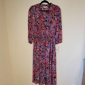 Nanette Lepore Pink Floral Tie Neck Maxi Dress 10 NWT Chiffon Cottagecore Femine